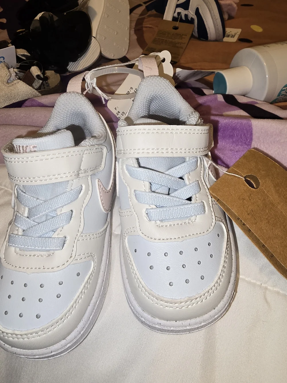 Nike Toddler White Sneakers with Pale Pink Swoosh